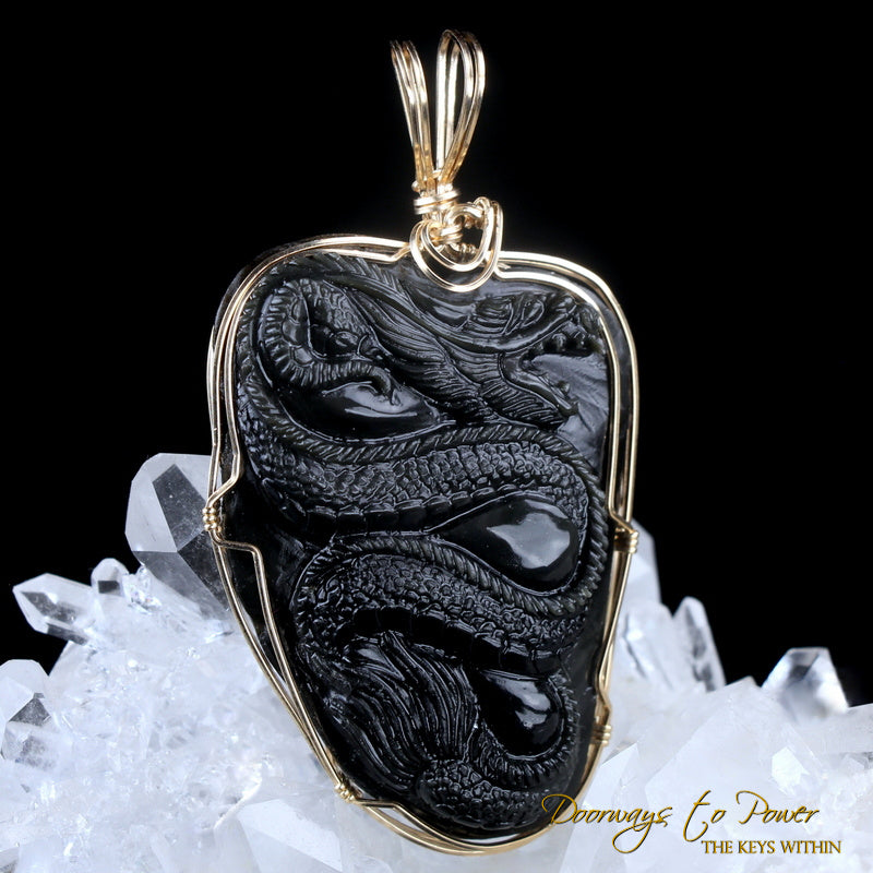 Tibetan Tektite Dragon Crystal Pendant 14k