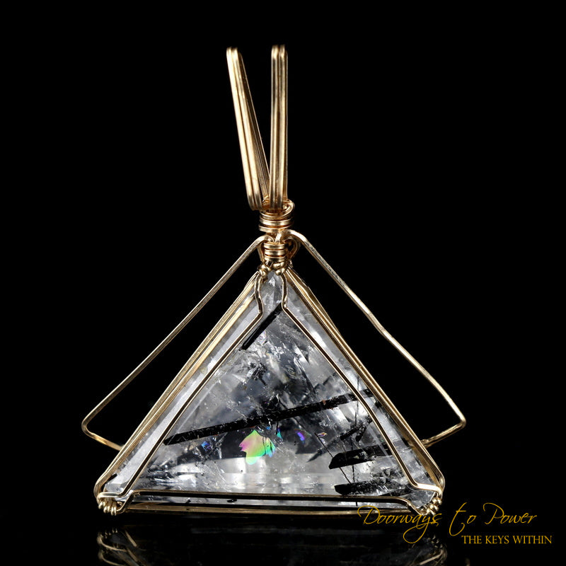 Black Tourmalinated Quartz Triangle Crystal Pendant 14k 'Ascending'