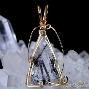 Tourmalinated Quartz Triangle Crystal Pendant 14k 'Ascending'