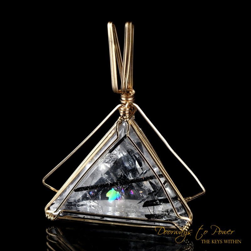 Black Tourmalinated Quartz Triangle Crystal Pendant 14k 'Ascending'