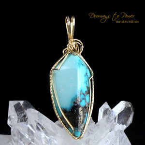 Turquoise Pyrite Crystal Pendant 14k