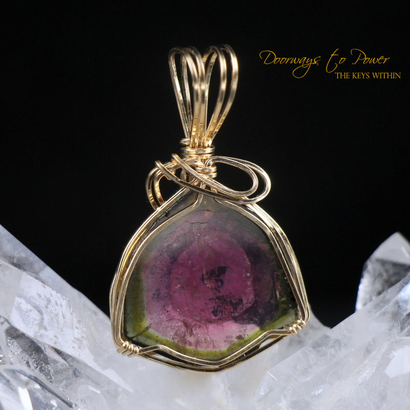 Watermelon Tourmaline Crystal Pendant 14k