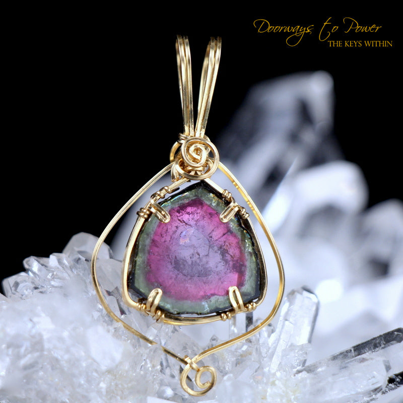 Watermelon Tourmaline Crystal Pendant 14k