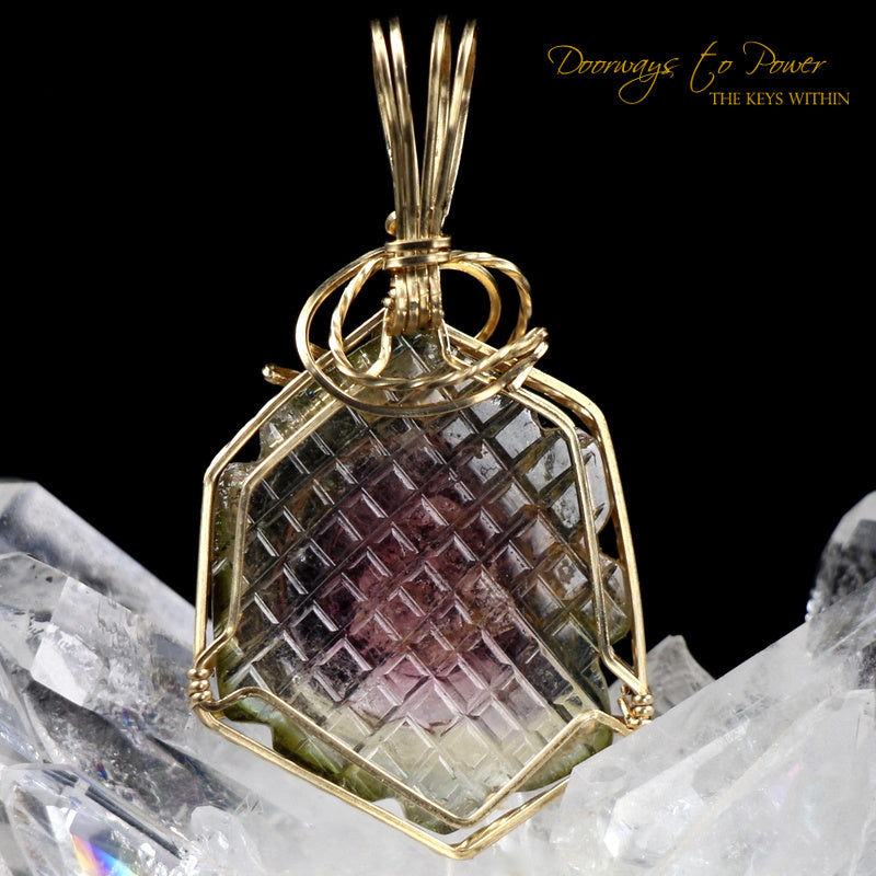 Watermelon Tourmaline Crystal Pendant 14k