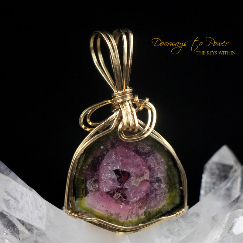 Watermelon Tourmaline Crystal Pendant 14k