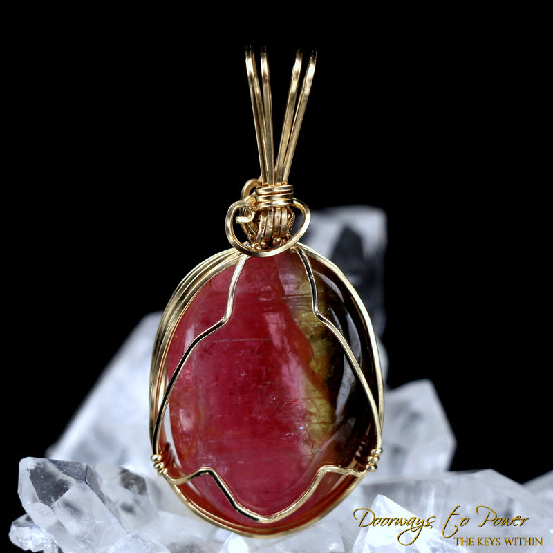 Watermelon Tourmaline Crystal Pendant 14k