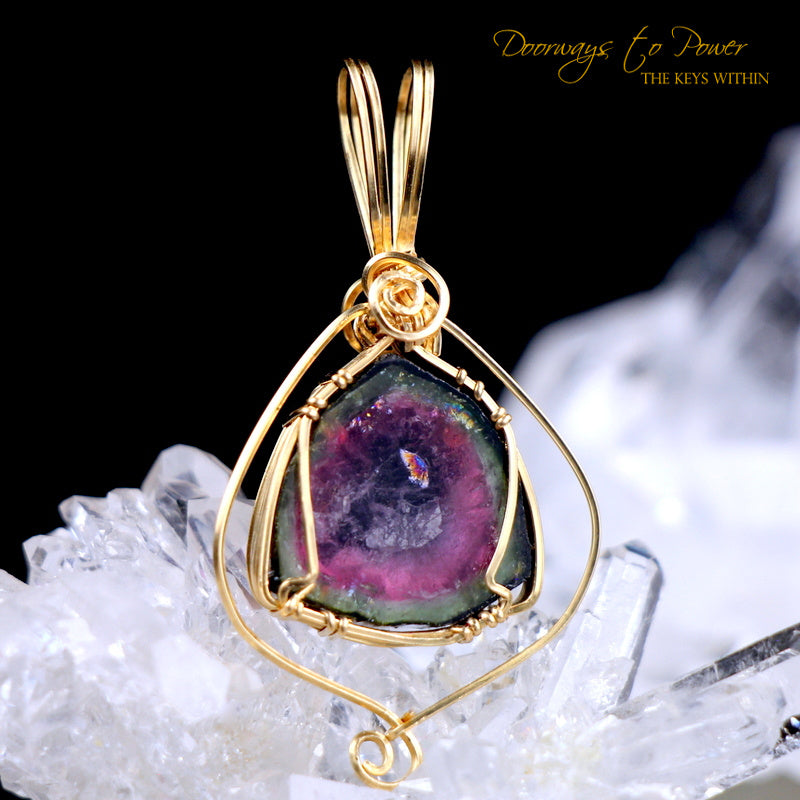 Watermelon Tourmaline Crystal Pendant 14k