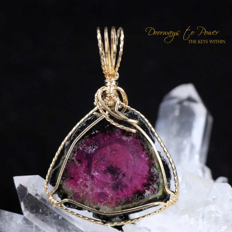 Watermelon Tourmaline Crystal Pendant 14k