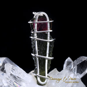 Watermelon Tourmaline Moldavite Tektite Synergy 12 Stone Crystal Pendant SS