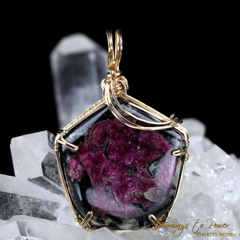 Red Ruby Corundum Black Tourmaline Crystal Pendant 14k