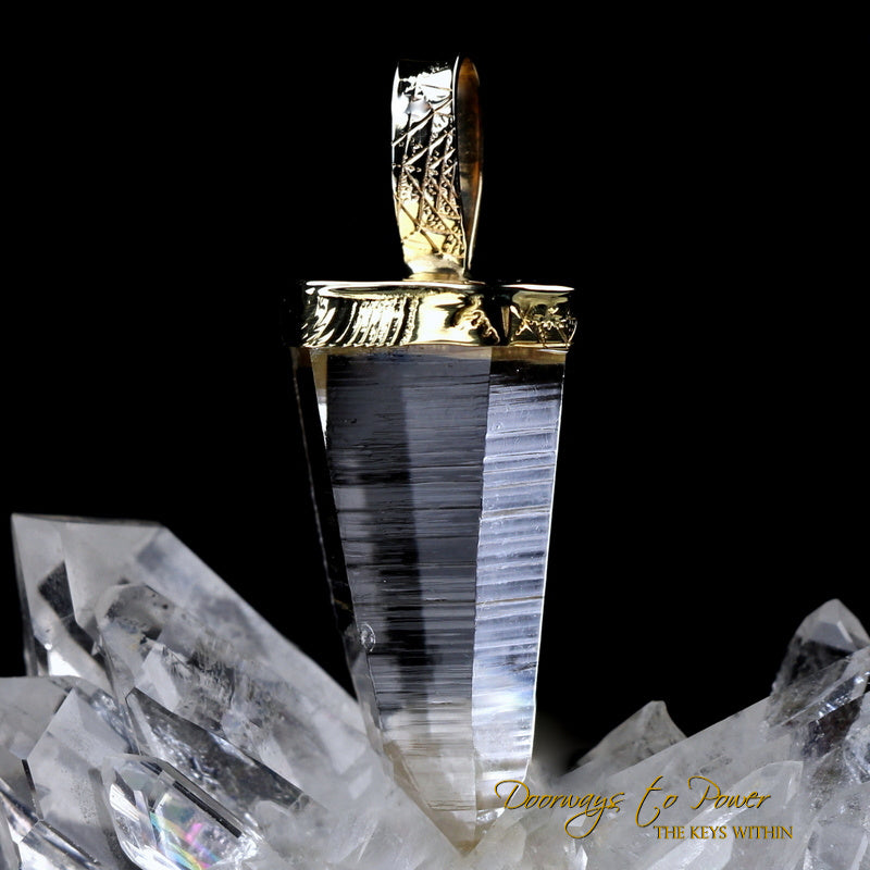 Lemurian Light Language Quartz Crystal Pendant 22k
