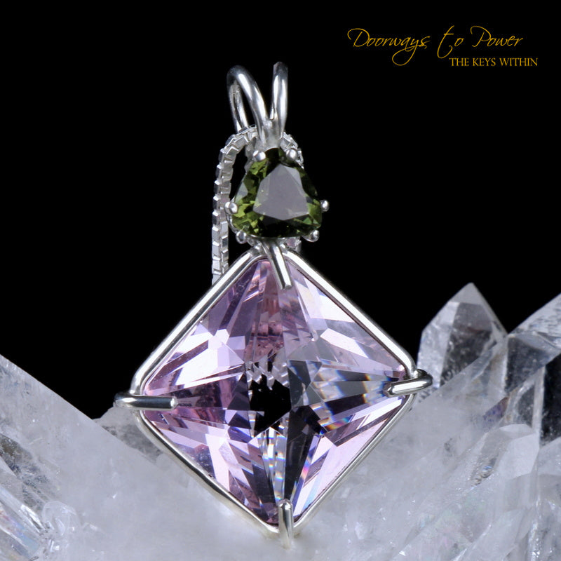 Ruby lavender Quartz & Moldavite Magician Stone Pendant