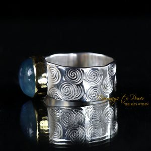 Adularia Moonstone Crystal Ring SS & 22k