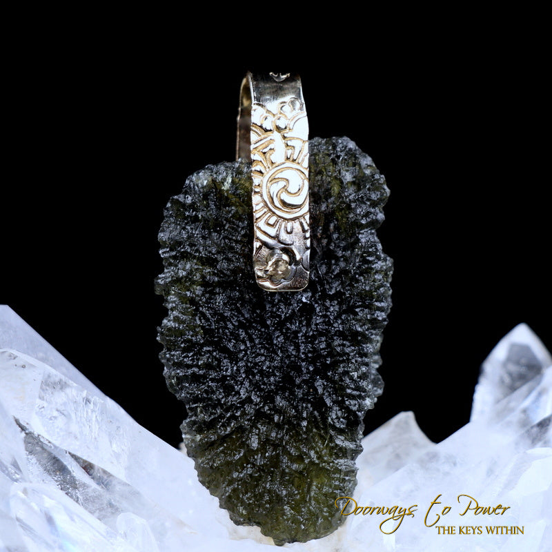 Moldavite Tektite Light Language Crystal Pendant 14k