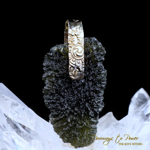 Moldavite Tektite Light Language Crystal Pendant 14k