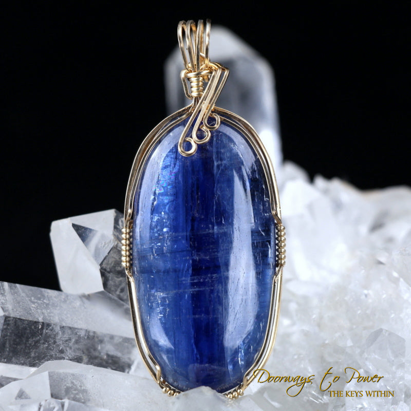 Blue Kyanite Crystal Pendant 14k