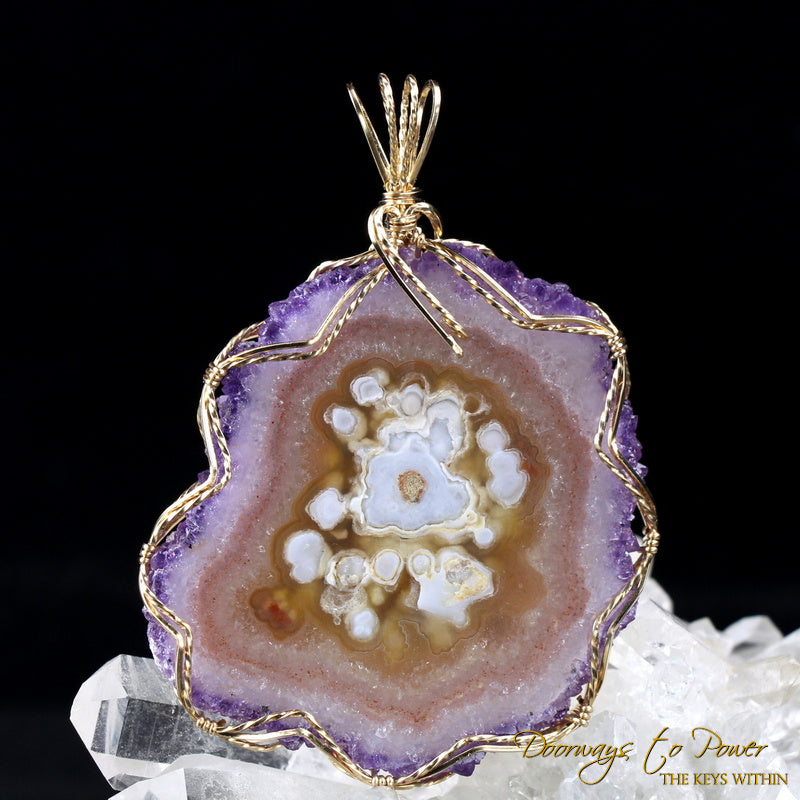 Amethyst Quartz Stalactite Flower Crystal Pendant in 14k