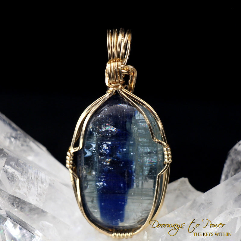 Blue Kyanite in Quartz Pendant 14k
