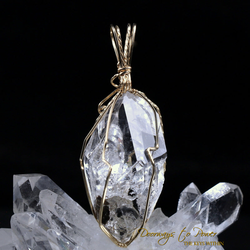Brookite Manifestation Double Terminated Quartz Crystal Pendant 14k
