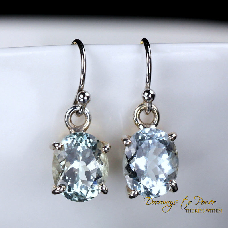 Aquamarine Crystal Earrings Oval 925 SS
