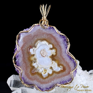 Amethyst Quartz Stalactite Flower Crystal Pendant in 14k