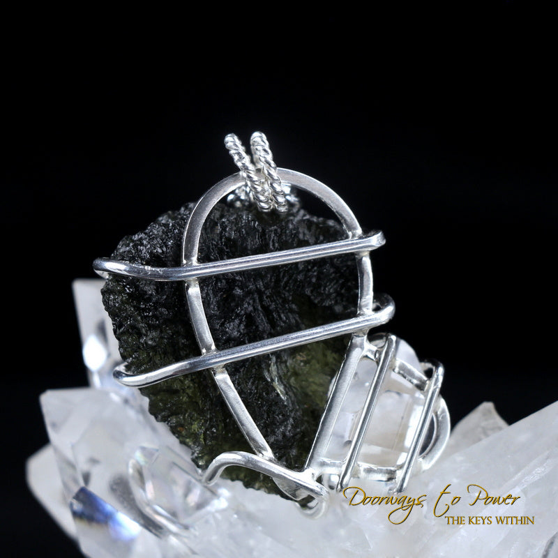 Moldavite Herkimer Diamond Crystal Pendant SS