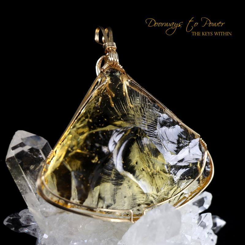 Lemurian Amber Andara Crystal Pendant 14k