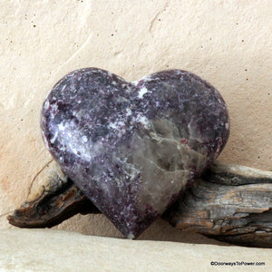 Lepidolite Crystal Heart with Pink Tourmaline and Calcite
