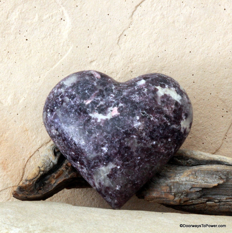 Lepidolite Crystal Heart with Pink Tourmaline and Calcite