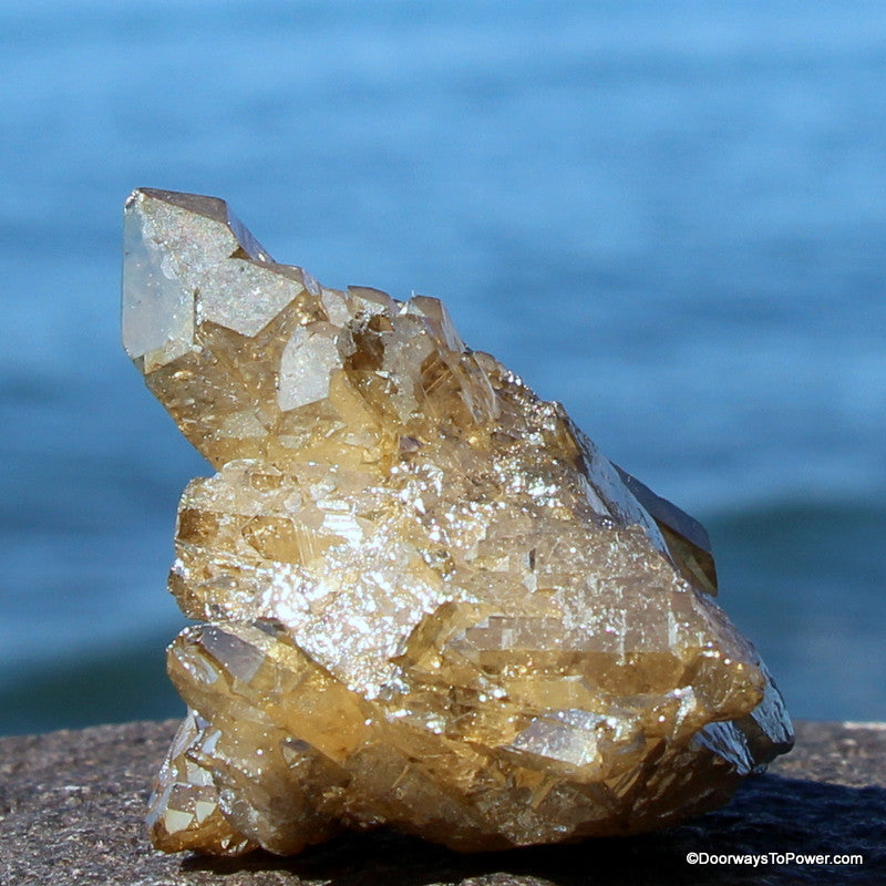 Golden Aura Quartz Crystal Record Keeper Cluster