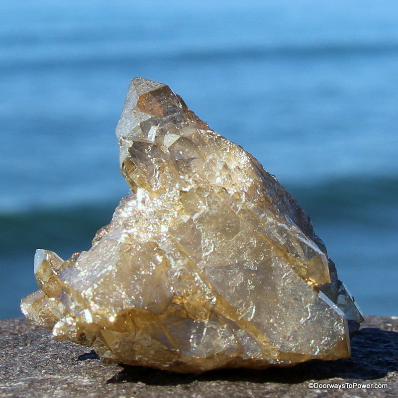 Golden Aura Quartz Crystal Record Keeper Cluster