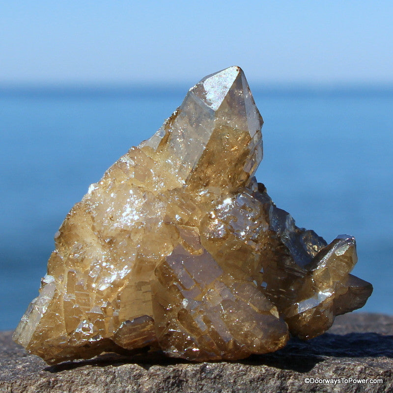 Golden Aura Quartz Crystal Record Keeper Cluster