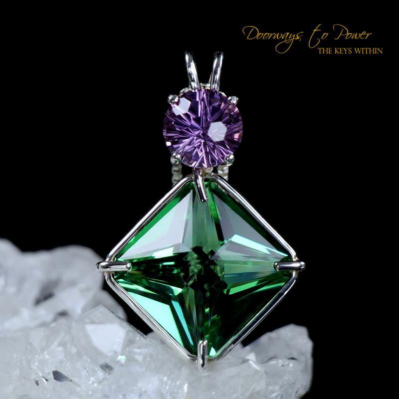 Tibetan Green Obsidian Magician Stone Pendant with Amethyst