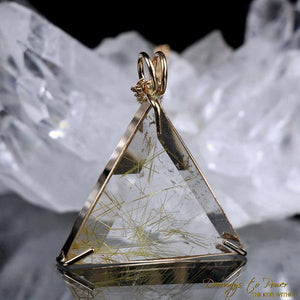 14k Rutilated Quartz Vogel Crystal Pendant 