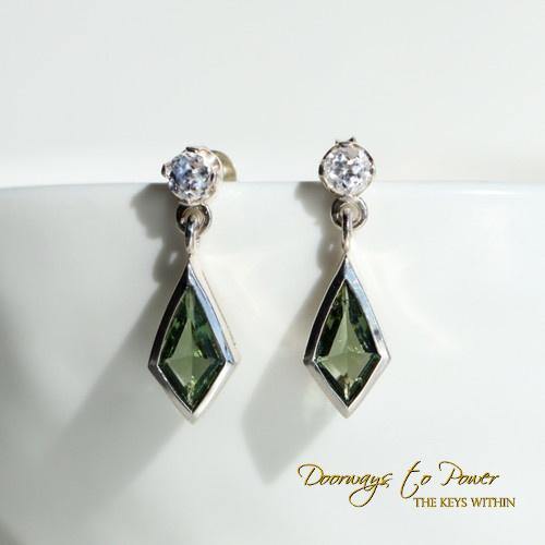 Moldavite Earrings with Danburite
