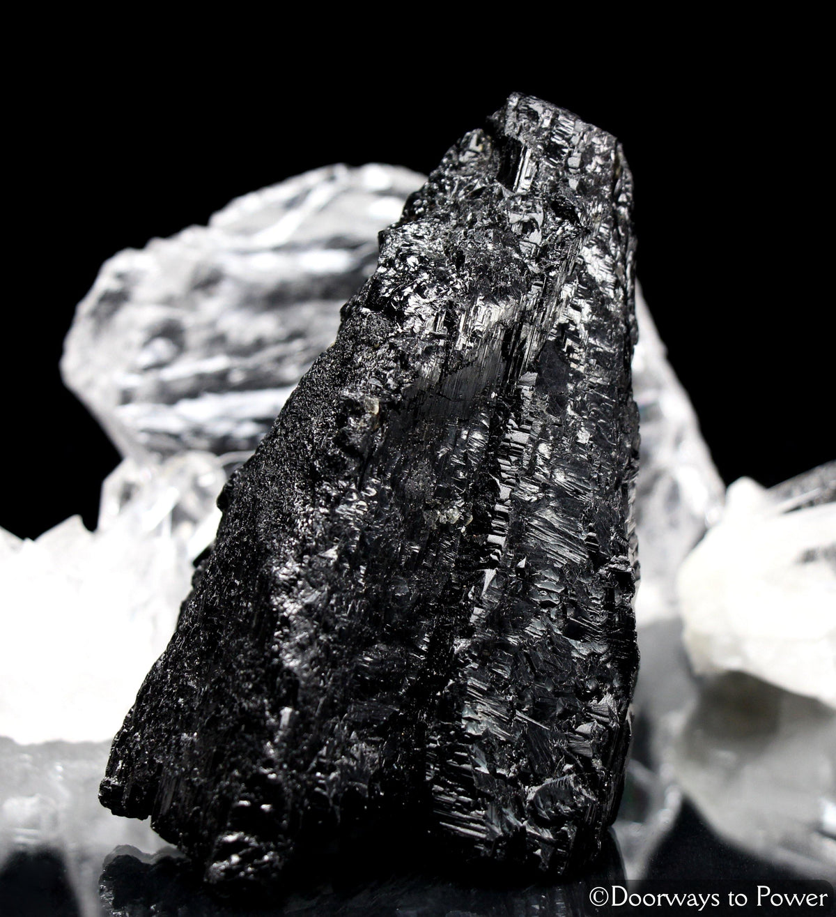 Black Tourmaline Crystal Altar Stone with Deep Record Keepers 