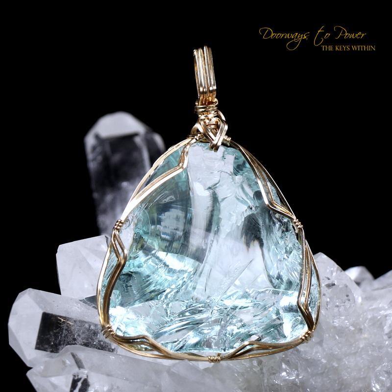 Aqua Serenity Atlantean Hologram Andara Crystal Pendant 14k