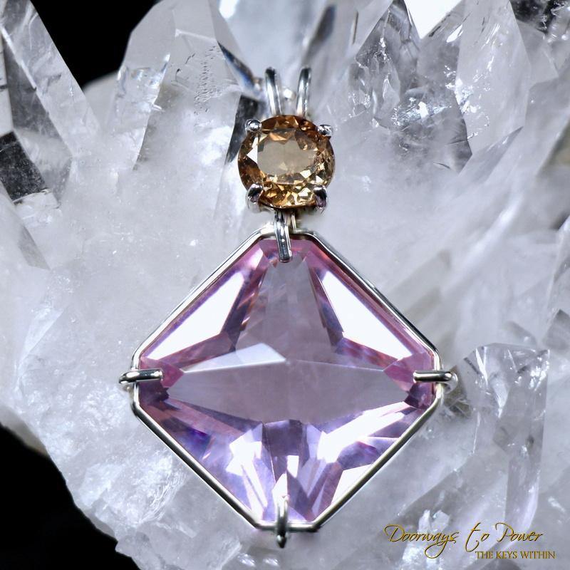 Ruby lavender Quartz Golden Topaz Magician Stone Pendant
