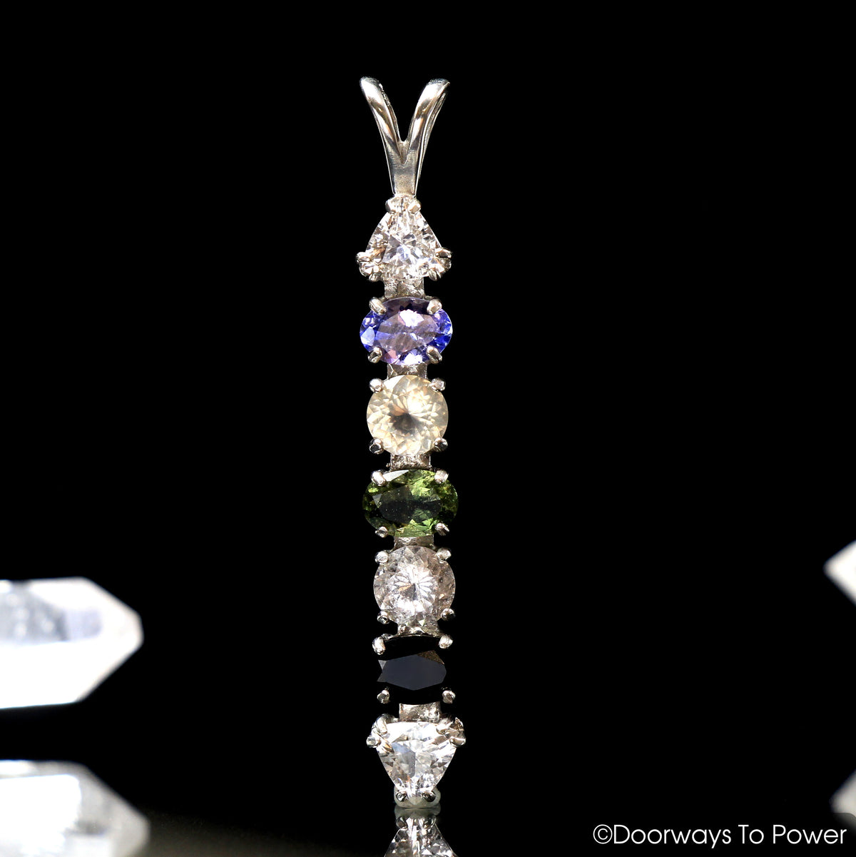 Synergy 7 Stones Pendant Azeztulite, Tanzanite, Danburite, Moldavite, Herderite, Tibetan Tektite, Phenacite