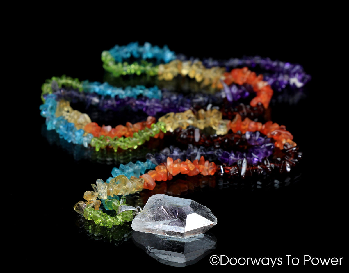 John of God Lemurian Crystal Chakra Necklace Pendant w/ Record Keepers