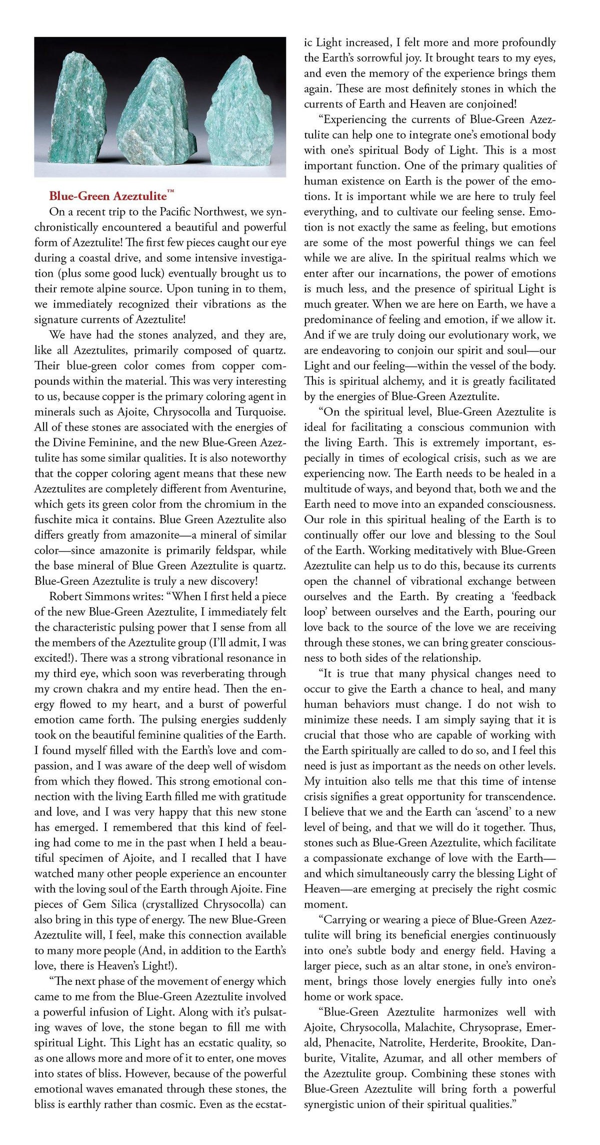 Blue Green Azeztulite Properties