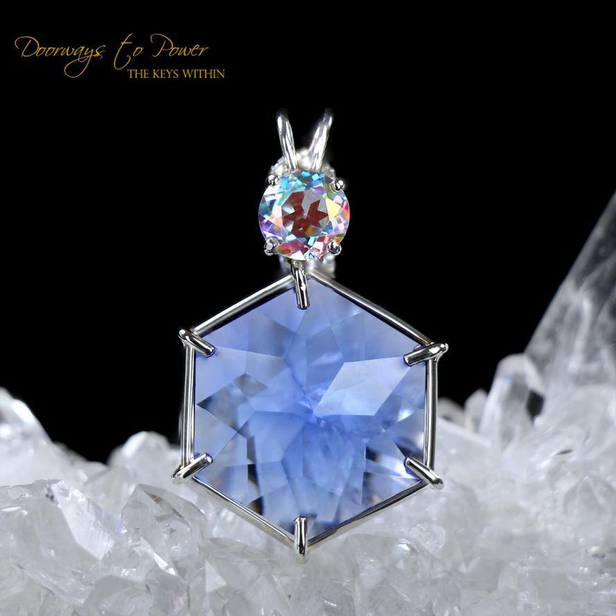 Siberian Blue Quartz & Mystic Topaz Flower of Life Pendant
