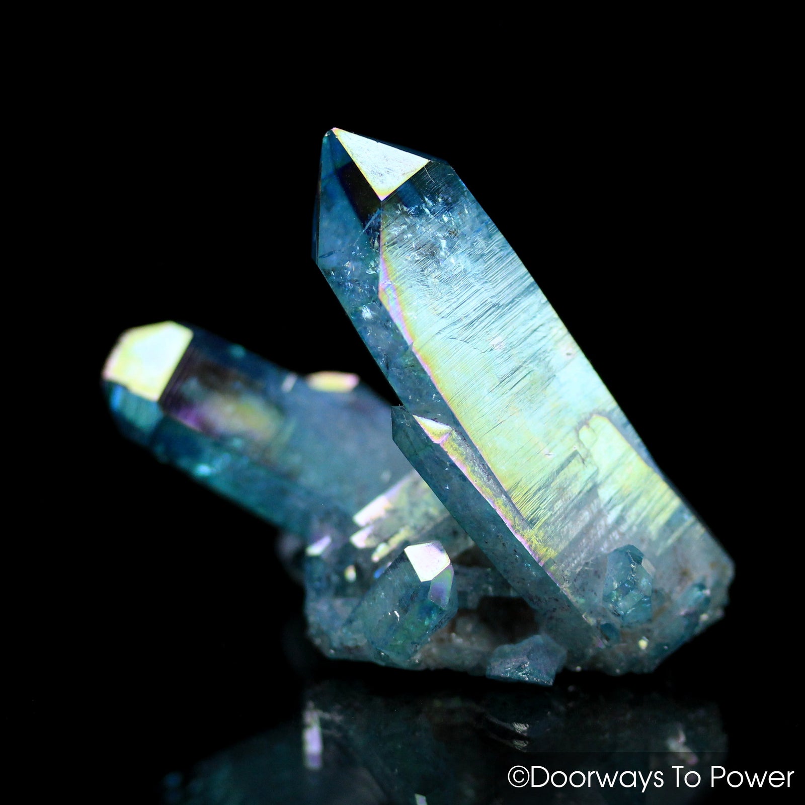 Aqua Aura Quartz Crystal Cluster Twin Portal Time Link & Isis Face