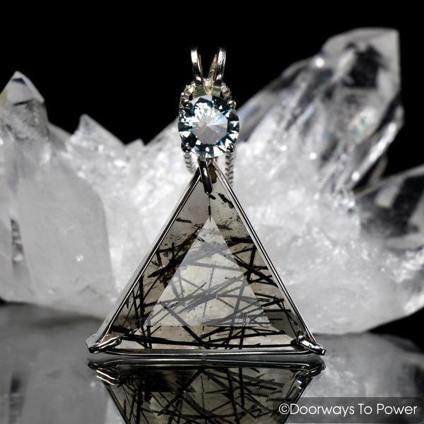 Tourmalinated Quartz & Green Obsidian Star of David Vogel Crystal Pendant