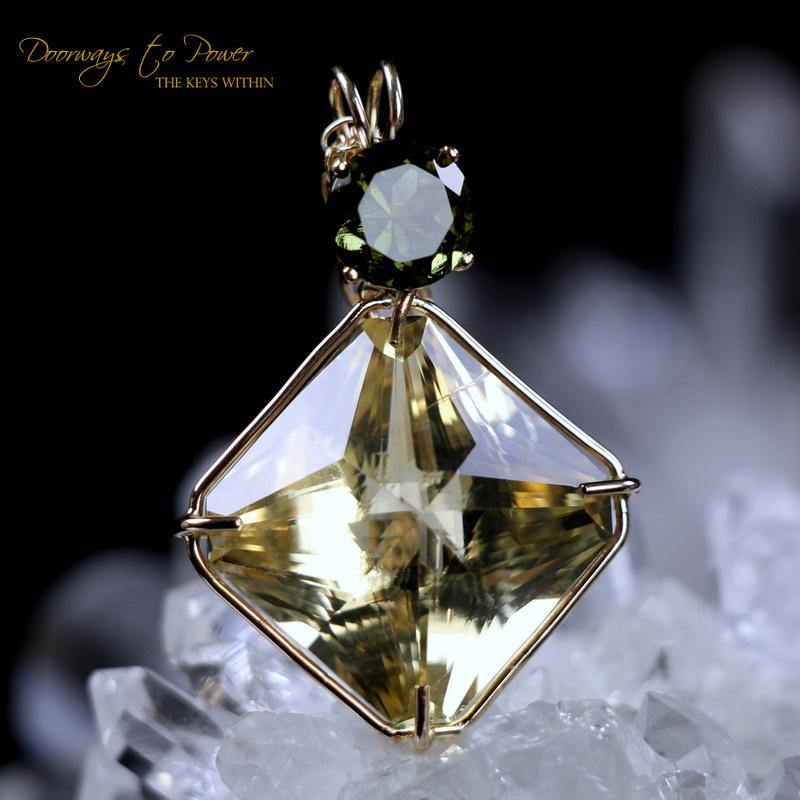 Golden Labradorite & Moldavite Magician Stone Pendant