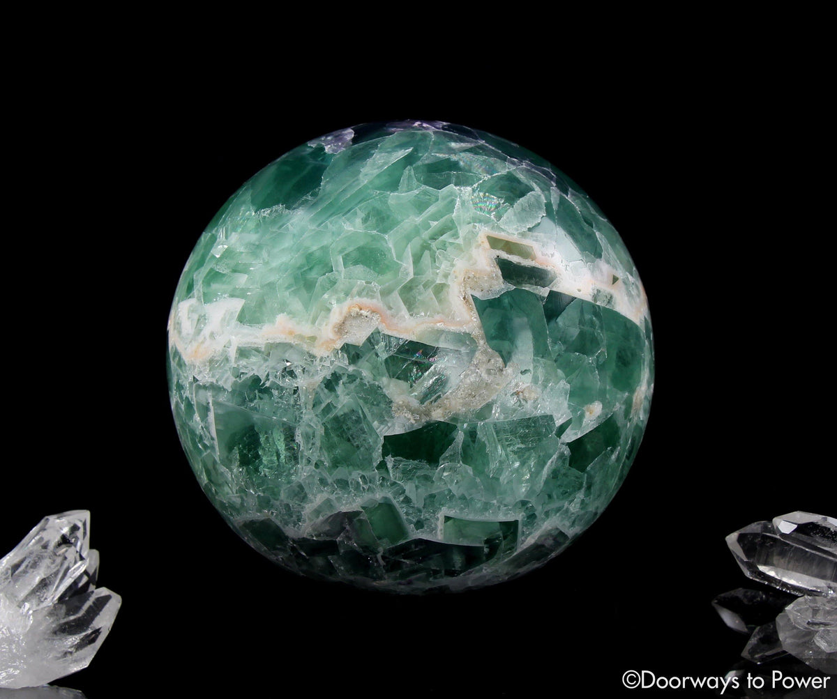 Green Purple Fluorite Crystal Sphere with Rainbows