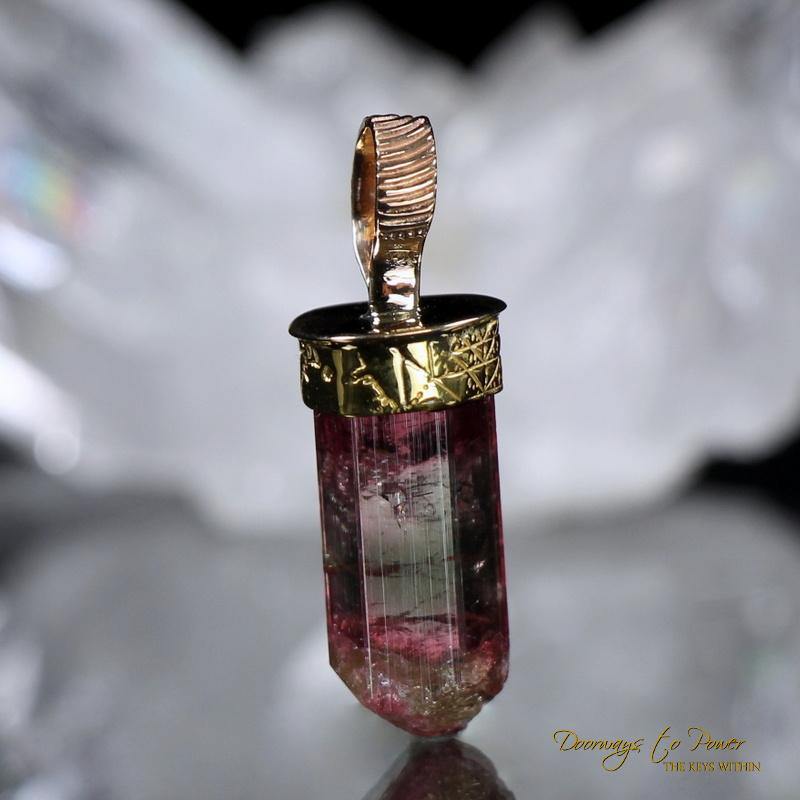 Bi Color Tourmaline Light Language Pendant 22k Gold