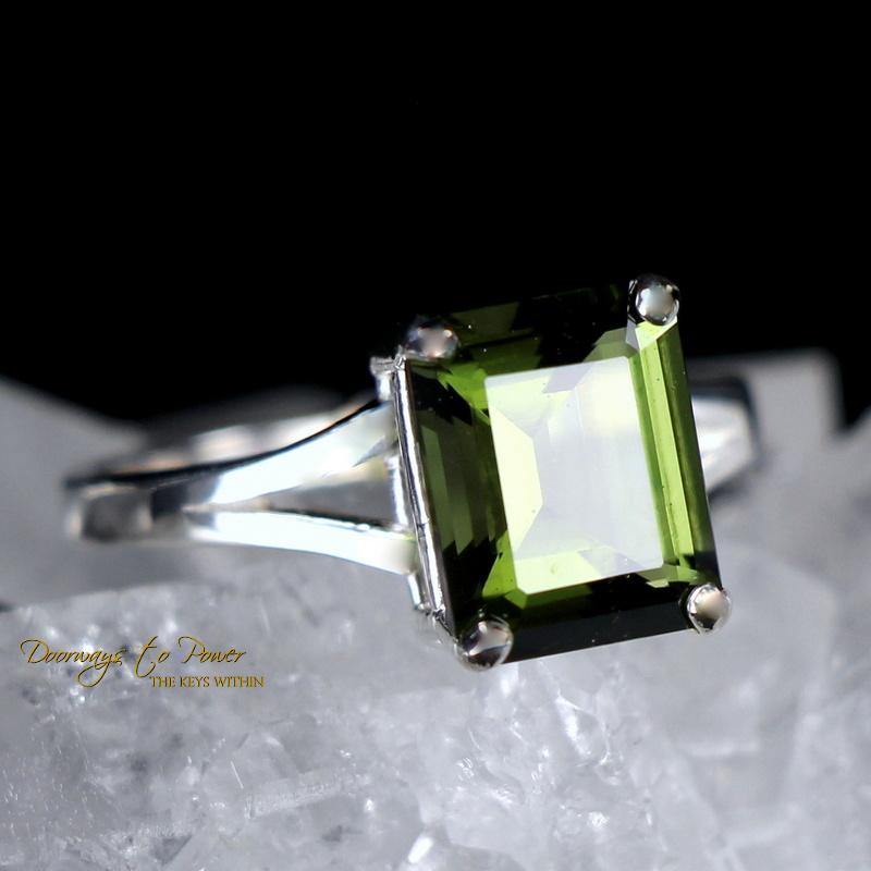Moldavite Synergy 12 Stone Crystal Ring