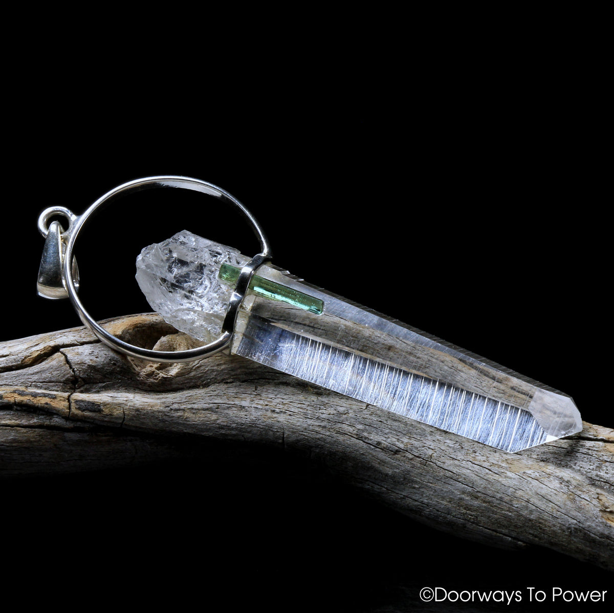 Colombian Lemurian Seed & Green Tourmaline Crystal Pendant (Master Dow)