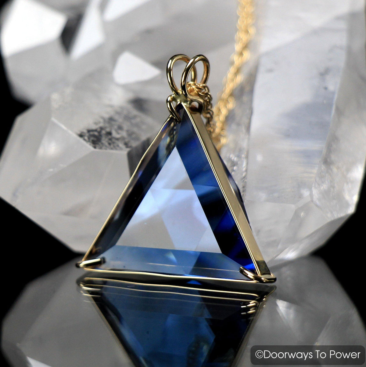 Tibetan Blue Obsidian Star of David Crystal Pendant 14k